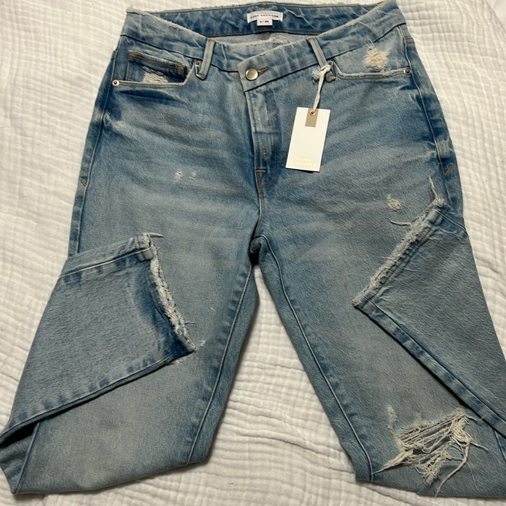 Good American cross button jeans 2/26 brand new with tags